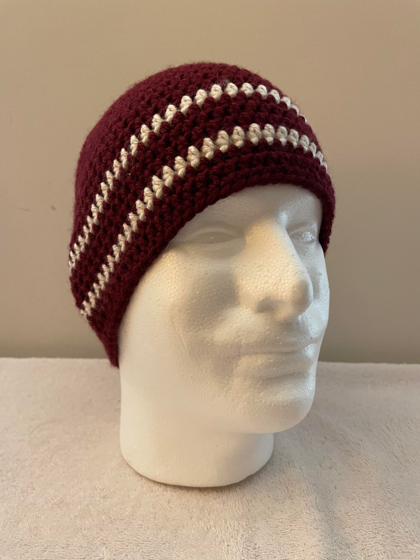 beanie hat with white lines