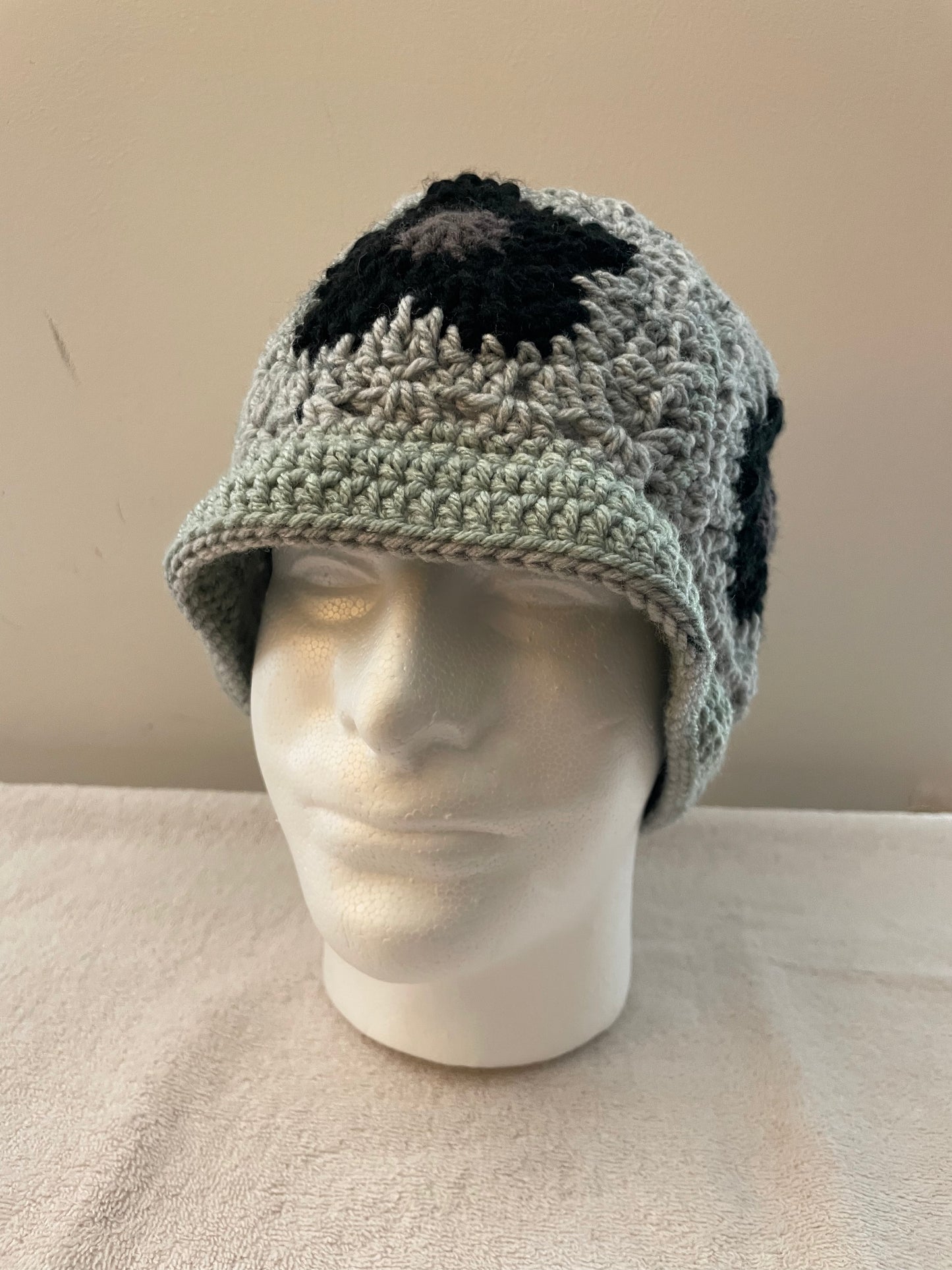 Gray Flower square bucket hat and scarf